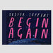Begin Again blue blue book cover with stars and curve of a planet and book title in pink capital letters
