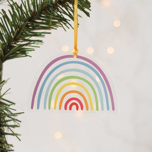hanging tree rainbow decoration, clear perspex with 8 curved lines of differing colour
