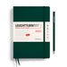 2025 daily diary, forest green with white paper title banner,  forest green elastic and two forest green ribbons