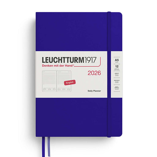 2026 daily diary . Blue notebook with white label featuring Leuchtturm1917 branding on a white background
