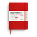 A red Leuchtturm1917 2027 daily planner with a white paper sleeve label, shown on a clean white background.