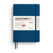 A Leuchtturm1917 2027 daily planner in navy blue with a white paper band around the middle, shown on a clean white background.