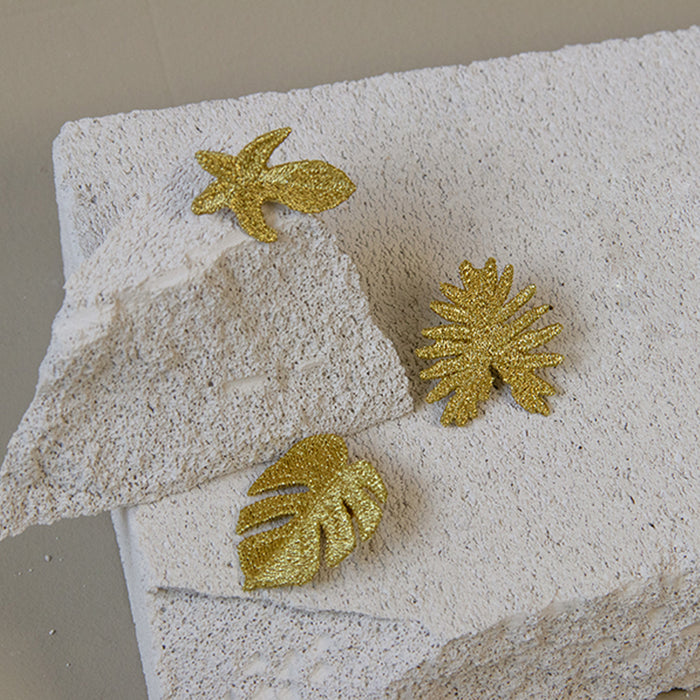 Golden Tropical Leaves Embroidered Brooches - Set of 3