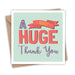 pale blue greeting card with white border and a Really Hug Thank You written in red and purple text