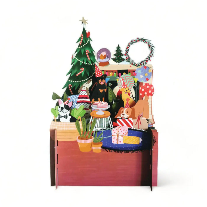 3D Christmas Card - Festive Dogs