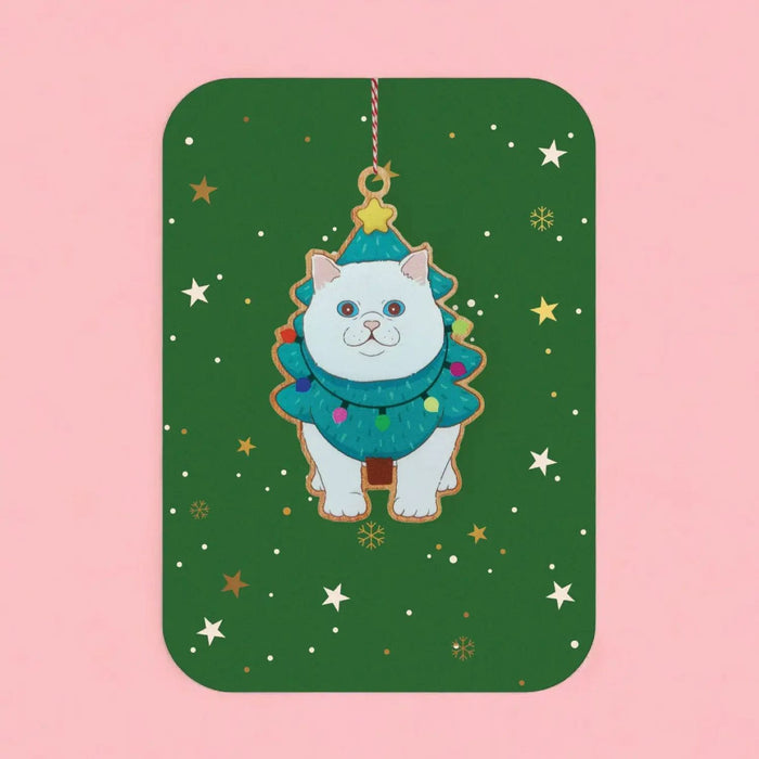 Wooden Ornament Card - Christmas Cat