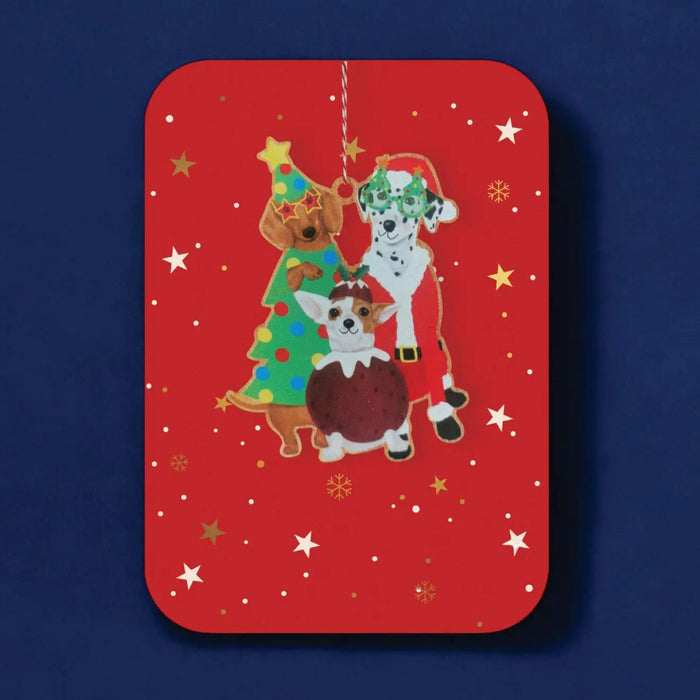 Wooden Ornament Card - Festive Dogs