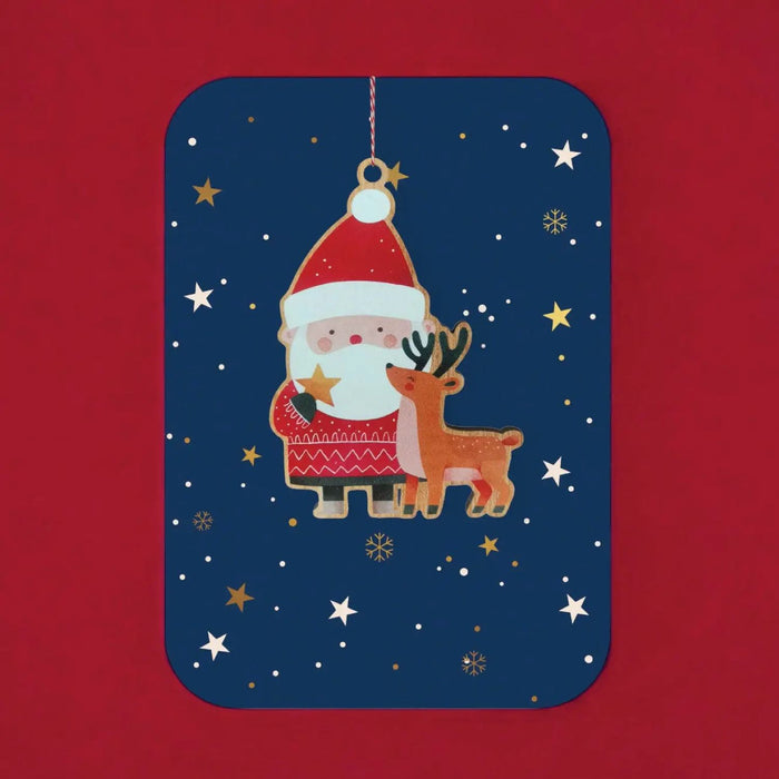 Wooden Ornament Card - Santa & Rudolph