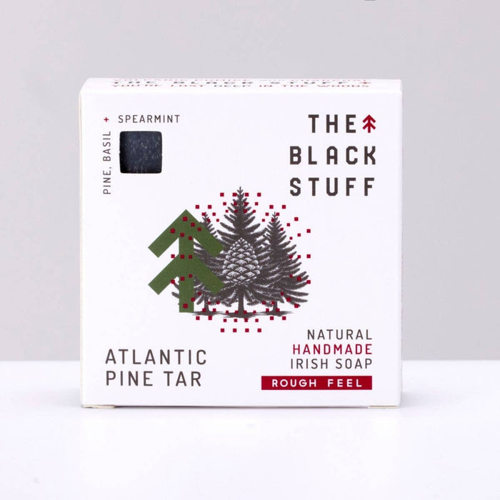 Box of 'The Black Stuff' Atlantic Pine Tar soap on a white background