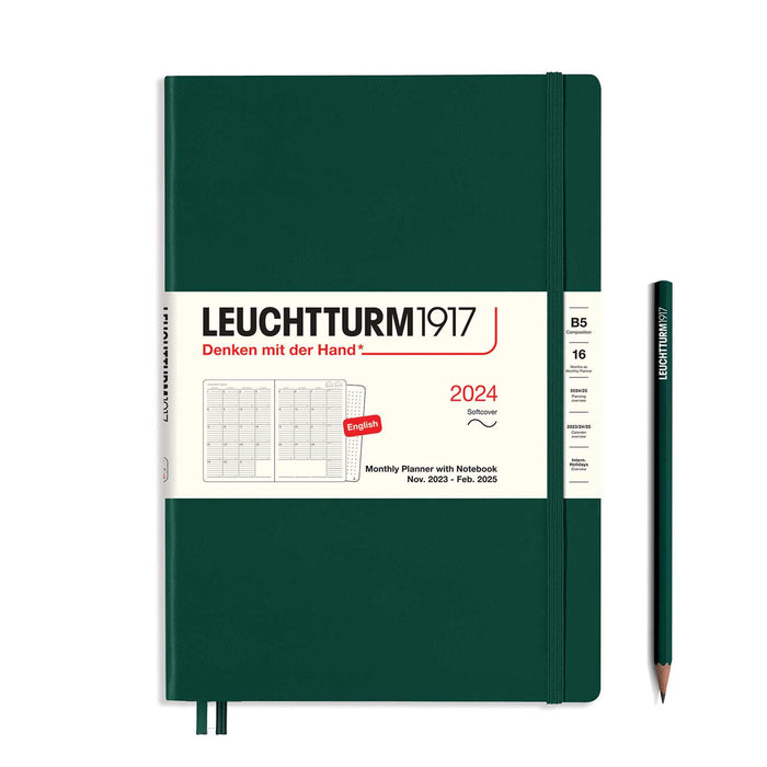 B5 Monthly Planner and Notebook - Forest Green - (16 months) Nov 2023 - Feb 2025
