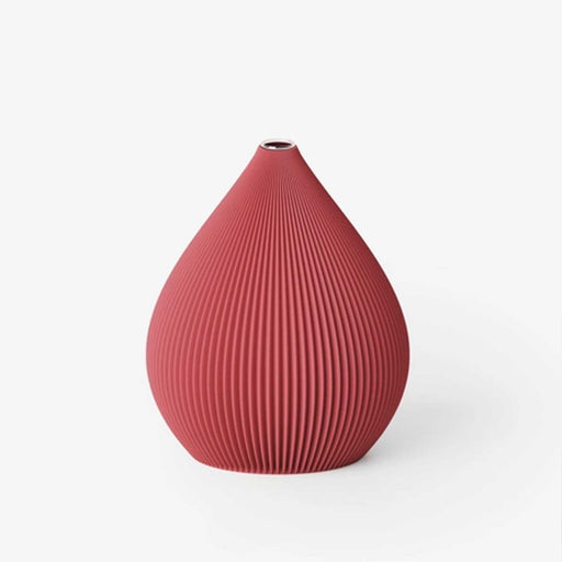 red ridged teardrop shaped vase