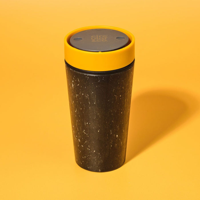 12oz Reusable Paper Coffee Cup -Grey & Mustard