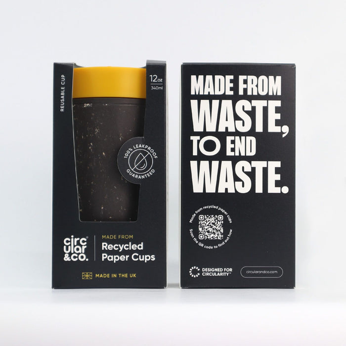 12oz Reusable Paper Coffee Cup -Grey & Mustard