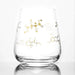 stemless wine glass with gold foil Chemistry of Wine design on outside of glass