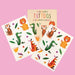Set of temporary tattoos with colorful animal designs on a white background