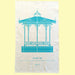 WHITE TEA TOWEL WITH PRINT OF LIGHT BLUE COVERED ORNATE BANDSTAND