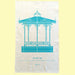 WHITE TEA TOWEL WITH PRINT OF LIGHT BLUE COVERED ORNATE BANDSTAND