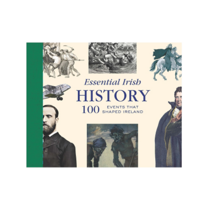 Book cover of 'Essential Irish History' with historical illustrations and text.
