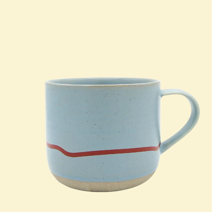 Keith Brymer Jones Studio Mug in sky blue with red stroke detail, 350ml stoneware