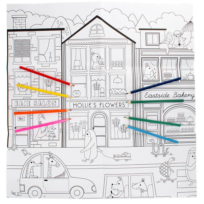 Large colouring poster with pencils - On Our Street