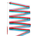 Colorful ribbon flag with red, green, and blue stripes on a white background