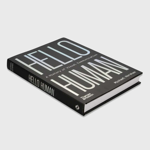 hello human book cover, black with silver text