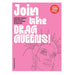 Join the Drag Queens pink bookcover with white text and line drawing of woman's face with spiky crown and earrings