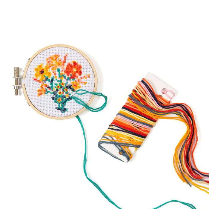 Mini Cross Stitch Embroidery Kit - Bunch of Flowers