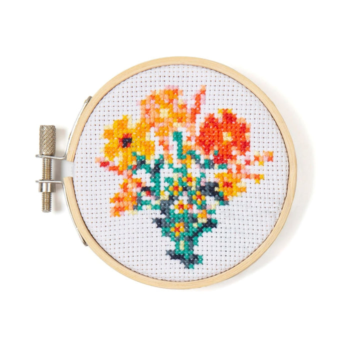 Mini Cross Stitch Embroidery Kit - Bunch of Flowers