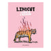 Linocut learn in a weekend piink book cover with orange and black striped tiger on front