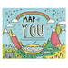 Map of You book cover with illustratiion of 6 mountains, castle, lake and rainbow and stars in the sky