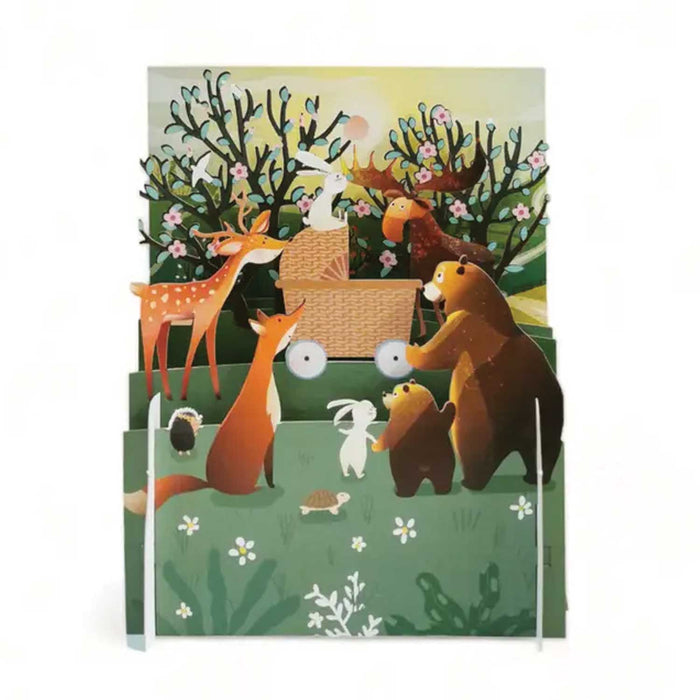 Miniature World Pop Up Card - Woodland Creatures & Pram
