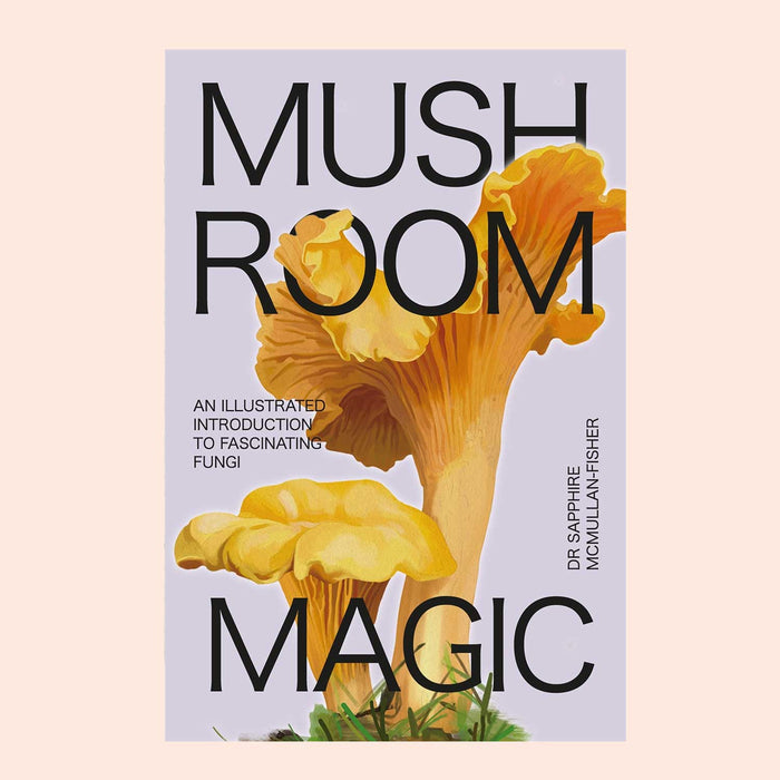 Mushroom Magic bookcover grey with two pale orange oyster mushrooms