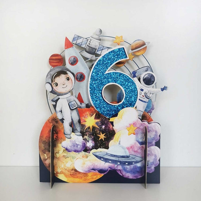 Number 6 Space Birthday Pop Up Card