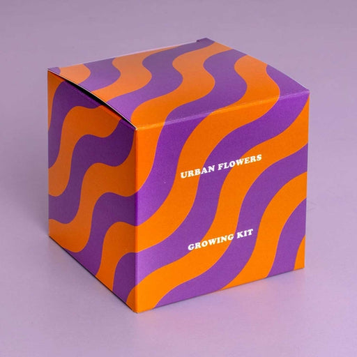 PURPLE AND ORANGE WAVY PATTERN ON A SQUARE BOX