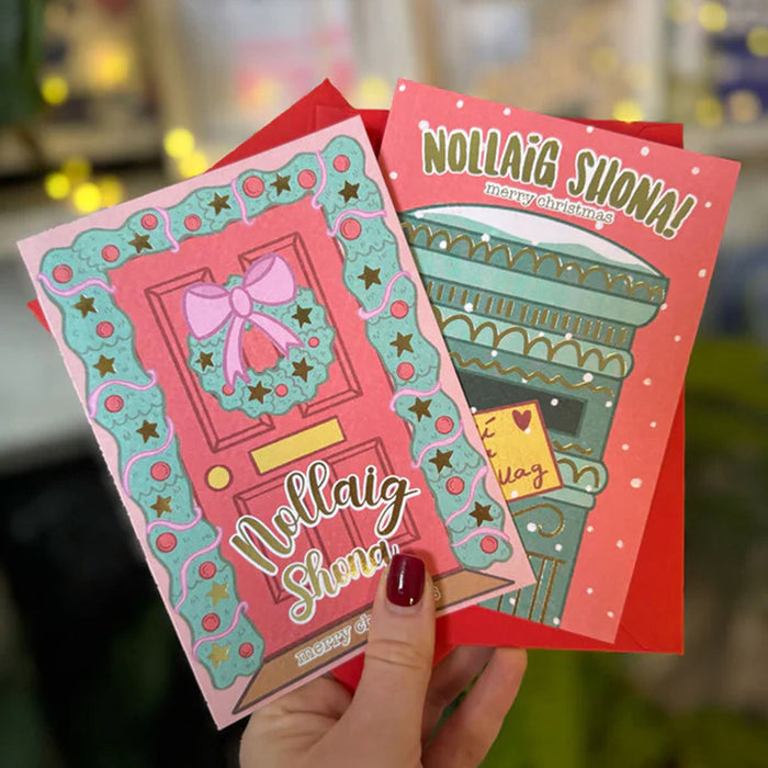 Gold Foiled Irish Language Christmas Card 5 Pack