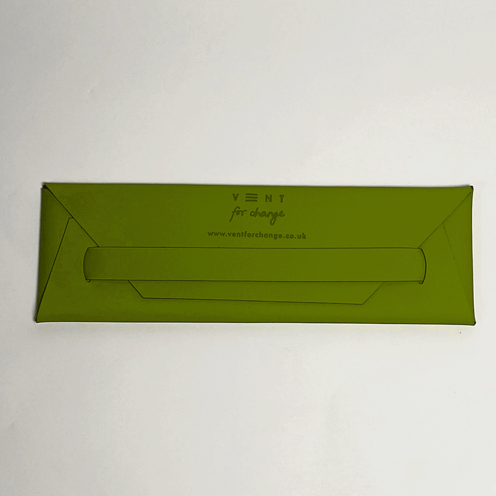 green recycled leather pen & pencil pouch without packaging in front of a white background