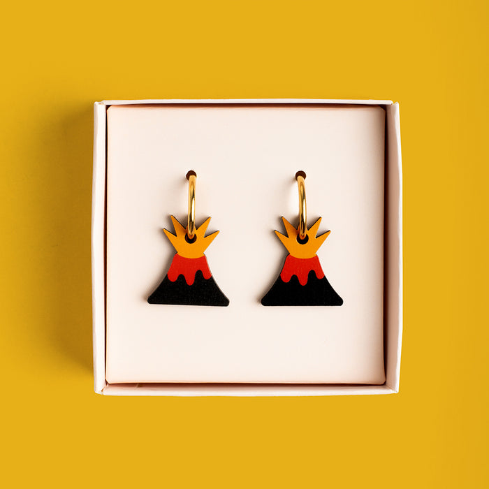 Wooden Earrings - Volcanoes