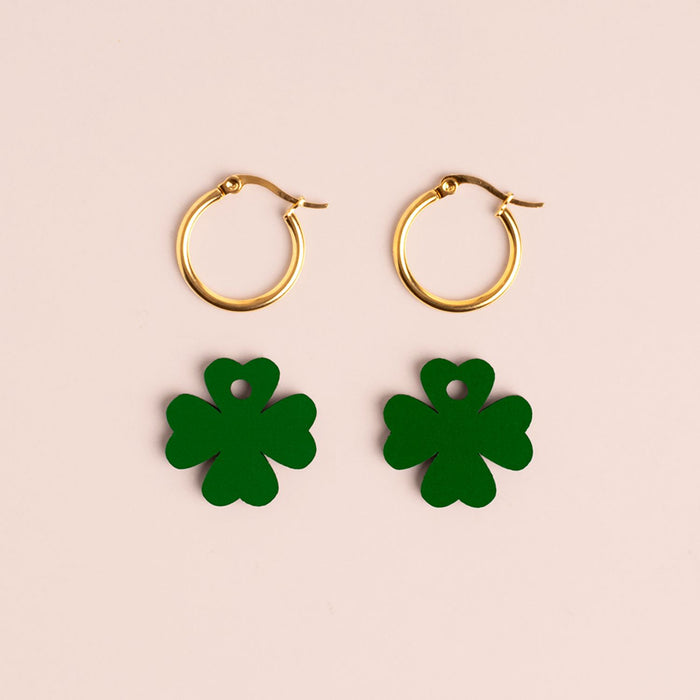 Wooden Earrings - Four Leaf Clover