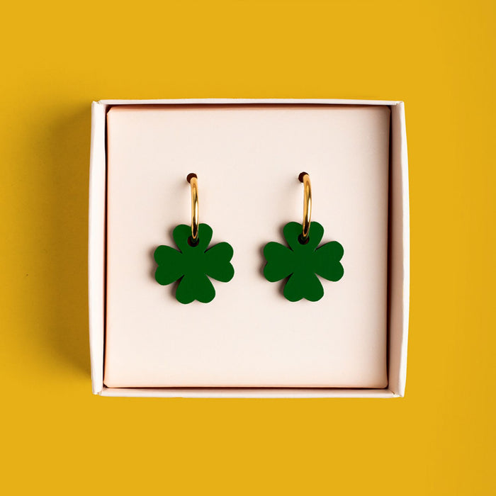Wooden Earrings - Four Leaf Clover