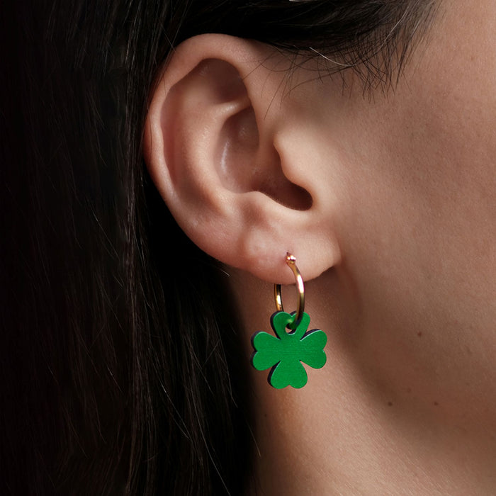 Wooden Earrings - Four Leaf Clover