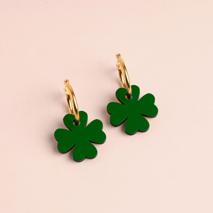 Wooden Earrings - Four Leaf Clover