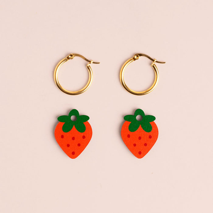 Wooden Earrings - Strawberries