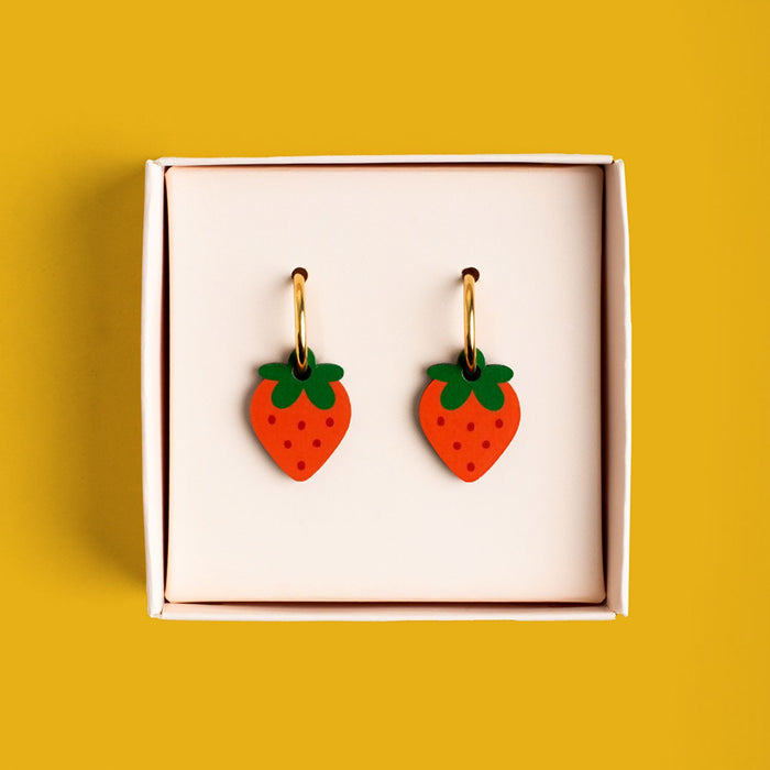 Wooden Earrings - Strawberries