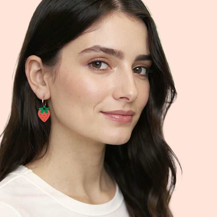 Wooden Earrings - Strawberries