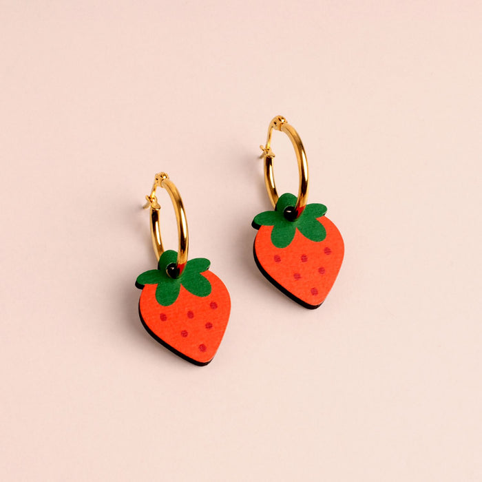 Wooden Earrings - Strawberries