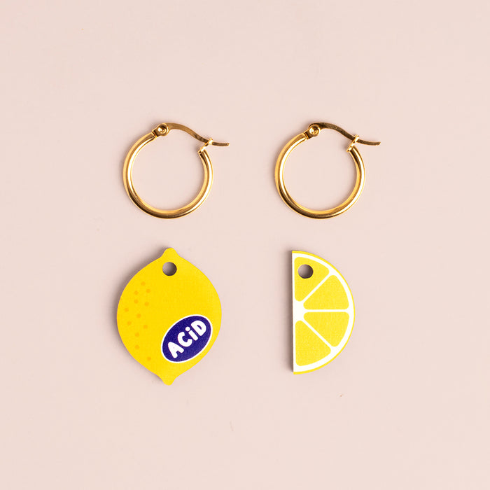 Wooden Earrings - Lemon