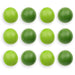 Twelve green reusable water balloons on a white surface.