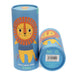 Two blue cylindrical packaging tubes with a lion design on a white background