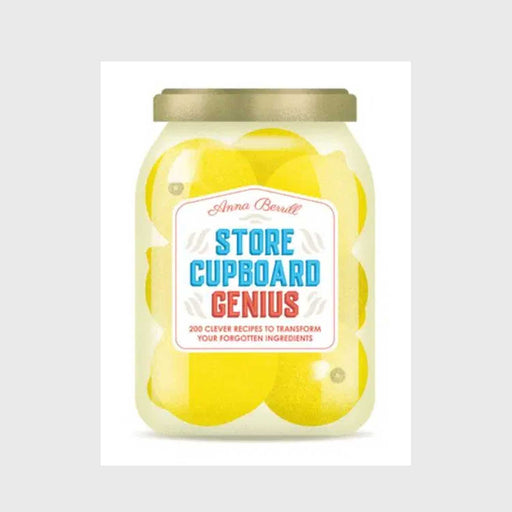 Store Cupboard Genius Book cover with glass jar of yellow lemons on cover and book title on jar label
